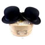 A Thomas Plant & Co bowler hat in original box, size 6 3/4, Cheltenham & another bowler hat by