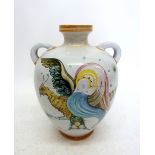 An Italian style tin glazed large vase painted bird, 52cm tall