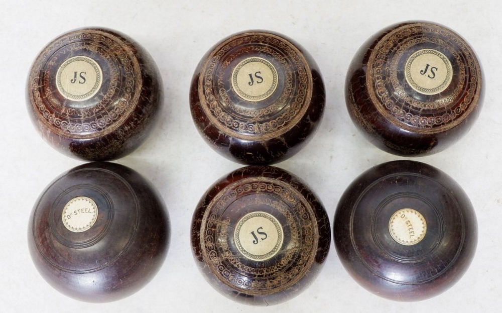 A set of six lawn green bowling balls, by Taylor London (some competition stamped 1951 and 1962 some - Image 2 of 2