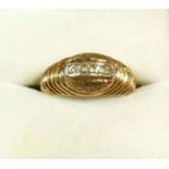 A 14 carat gold ring set white stones, Size H, 4g
