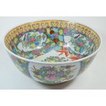 A large Canton fruit bowl decorated flowers and fish, 31cm