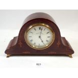 An Edwardian mahogany Walker & Hall eight day mantel clock with marquetry decoration, 14cm tall