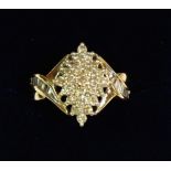 A 9 carat gold vintage diamond set lozenge form ring, 5.4g