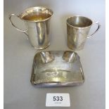 An Art Noveau 800 standard continental silver christening mug (40g), another silver christening mug,