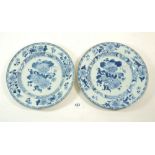 Two 18th century Chinese plates painted peony design 22.5cm diameter