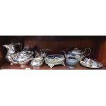A silver plated Viners four piece tea service and various other silver plated items