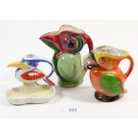 Three Art Deco bird form jugs