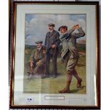 A golf print after Clement Flower of 'Taylor, Braid and Vardon', 39 x 30cm