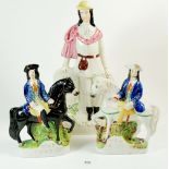 A Staffordshire Dick Whittington figure and two other flatback figures