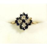 A 9 carat gold sapphire and diamond cluster ring, size N, 2.7g