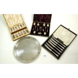 A set of six silver shell bowl coffee spoons and tongs Birmingham 1896, a set of six silver