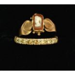 A small gold cameo ring and a 9 carat gold eternity ring, size K