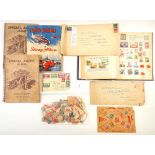 All World: Stamp collection in 4 albums, on cover and in bag of QV-QEII era. Mainly mint and used