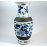 A Japanese crackle ware vase painted birds and flowers, 43cm tall