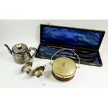 A box of silver plated items and silver plated cutlery etc.