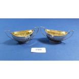 A pair of oval silver salt pots, Birmingham 1895