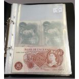 Album of Bank of England & GB Bank Notes including: 10 shillings (4 off) J Q Hollom 1962-66 Pre-fix