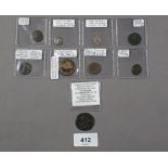 A quantity of 9 ancient coins 58 BC- 1250 AD in plastic envelopes and descriptions - Condition: Fair