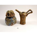 A pottery owl and an Art pottery miniature coffee pot - no lid