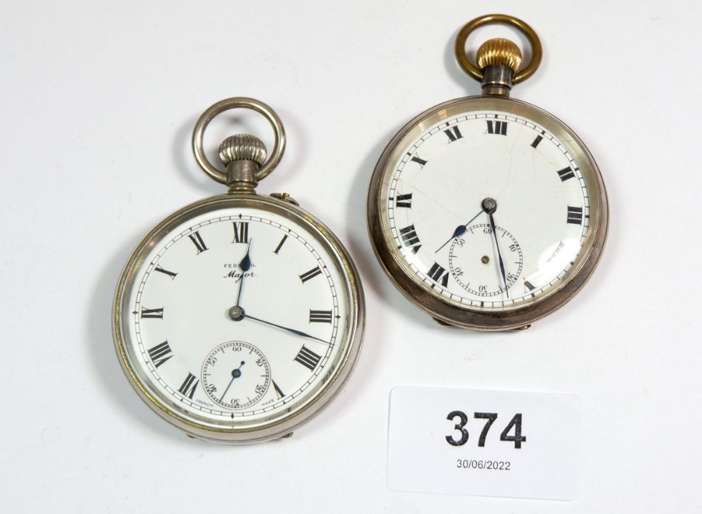 A silver pocket watch and a Federal pocket watch