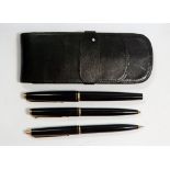 A Montblanc pen set comprising pen, pencil and biro in original leather wallet