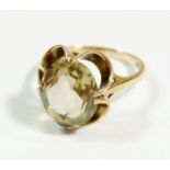 A 1970's 9 carat gold ring set quartz, size O, 3.4g