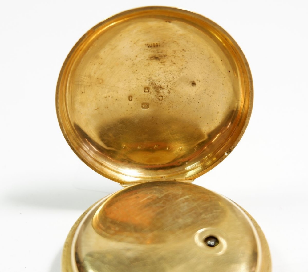 An 18 carat gold pocket watch with enamel face and seconds dial marked 52814, 4.5cm diameter - Image 3 of 3