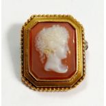 A small Victorian rectangular cameo brooch carved bust of a woman, 2 x 1.8cm