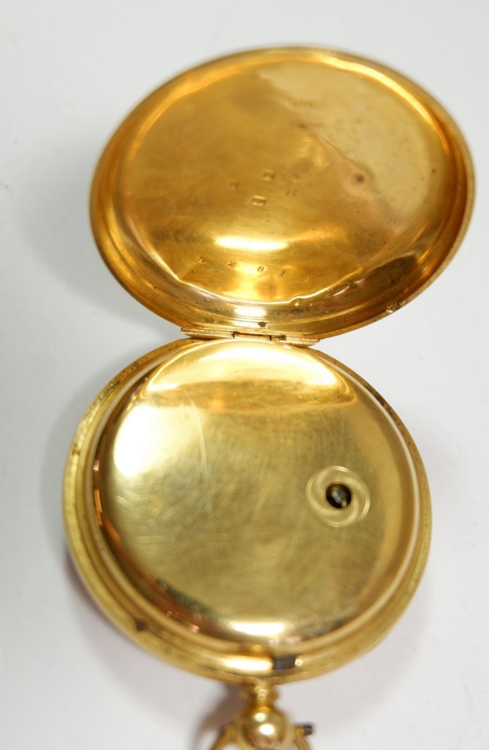 An 18 carat gold pocket watch with enamel face and seconds dial marked 52814, 4.5cm diameter - Image 2 of 3