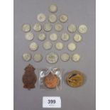 A quantity of silver content six pennies George V - George VI approx 62 grams plus George V Silver