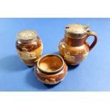 A silver mounted Doulton stoneware cruet set