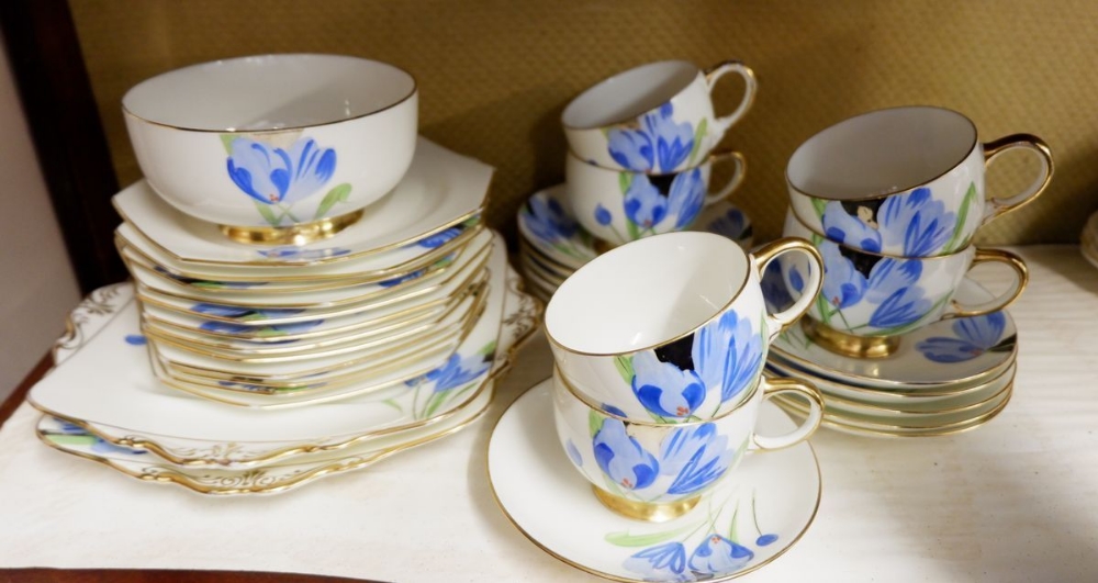 A Paragon 1930's tea service painted blue flowers comprising: six cups, ten saucers, twelve side - Image 2 of 2