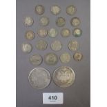 A quantity of silver content coinage including: silver threepences, sixpences etc. plus Austrian