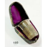 A silver plated, "Just a Thimble Full" measure, cased