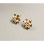 A pair of gold cluster pearl earrings (one pearl missing)