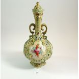 A Victorian vase and cover with floral painted decoration, 32 cm tall