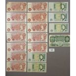 A group of old English bank notes including £1 LK O'Brien, 5 x £1 DHF Somerset, 10/- LK O'Brien,