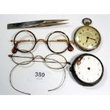 A pair cased watch - a/f, another pocket watch, two pairs of spectacles etc.