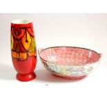 A Maling lustre fruit bowl and a Poole pottery vase