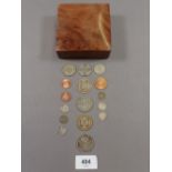 Wooden box of silver content coinage: Victoria through George V approx 40 grams silver content