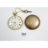 An 18 carat gold pocket watch with enamel face and seconds dial marked 52814, 4.5cm diameter