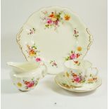 A Royal Crown Derby tea service printed flowers comprising: seven cups (one a/f) and seven