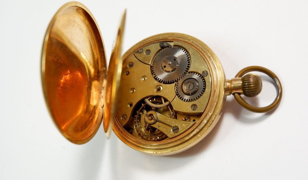 An Excelsior gold plated pocket watch in card and gilt metal watch stand - Image 3 of 6