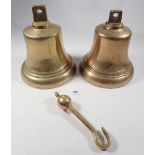 Two large brass ship bells - one marked George VI, 28cm and 27cm tall