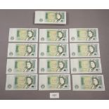 Wad of Bank of England green £1 notes all D H F Somerset 1980-1988 many in sequence prefix: BN62