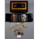 Tin of numerous coinage and tokens including: British pre-decimal and decimal, some silver