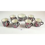 A set of six Shelley 'Bubbles' coffee cans (no saucers) and one teacup, pattern No M11177, 1921