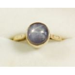 A 9 carat gold ring set moonstone, size Q, 4.3g, in antique ring box