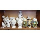 A group of Victorian porcelain figures and vases etc, some a/f