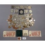 A miscellaneous quantity of British coinage and (2) 10 shillings banknotes A24N & B19N J S Fforde